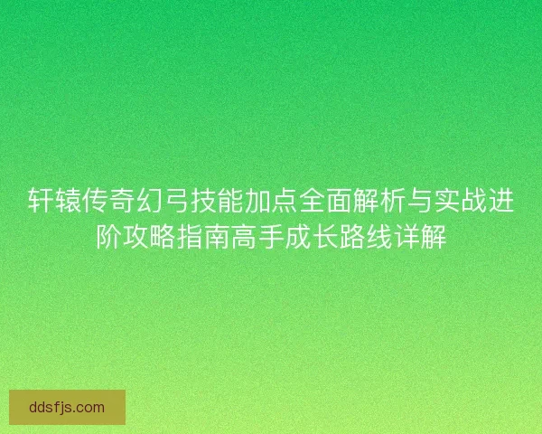 轩辕传奇幻弓技能加点全面解析与实战进阶攻略指南高手成长路线详解